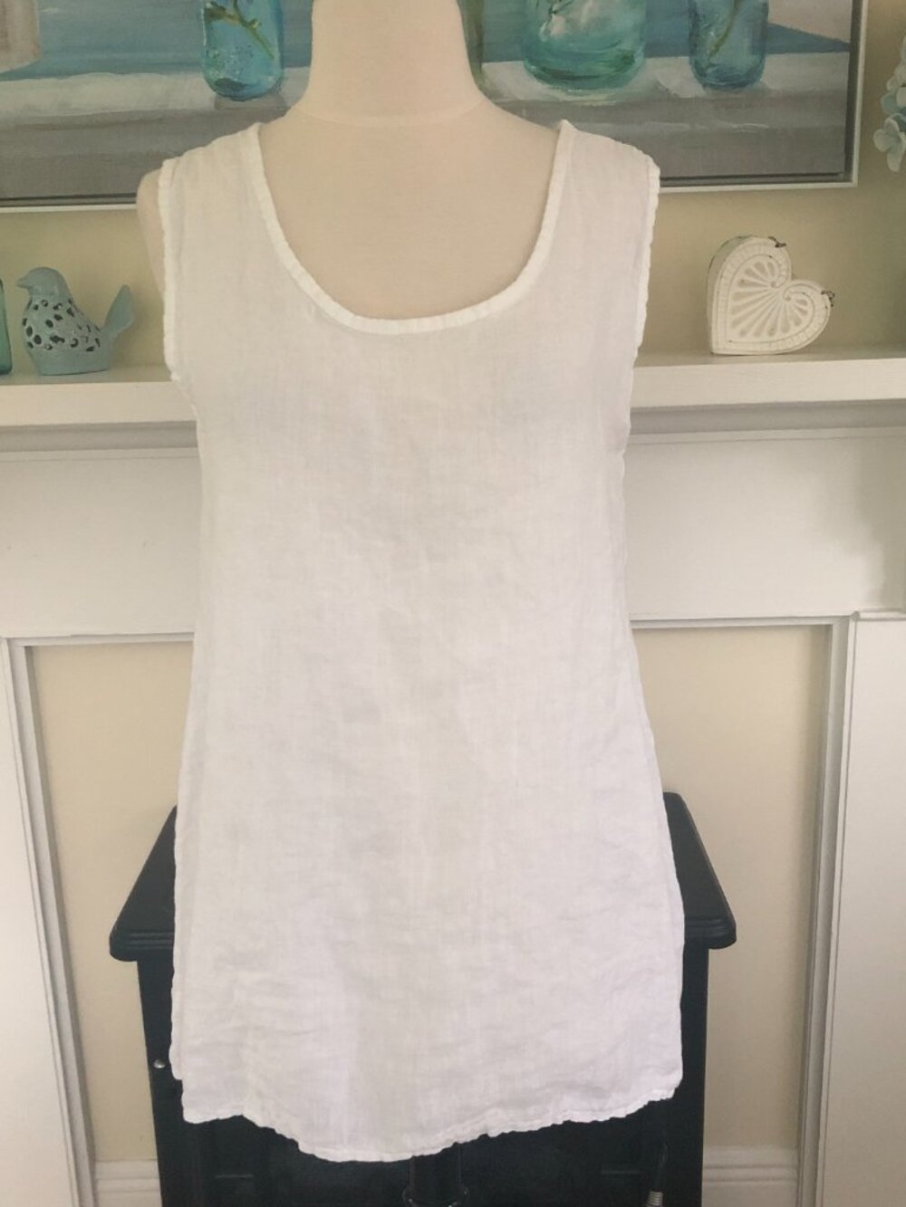 Cobblestone Classic Summer White Linen Tank Top Medium Layering Italy